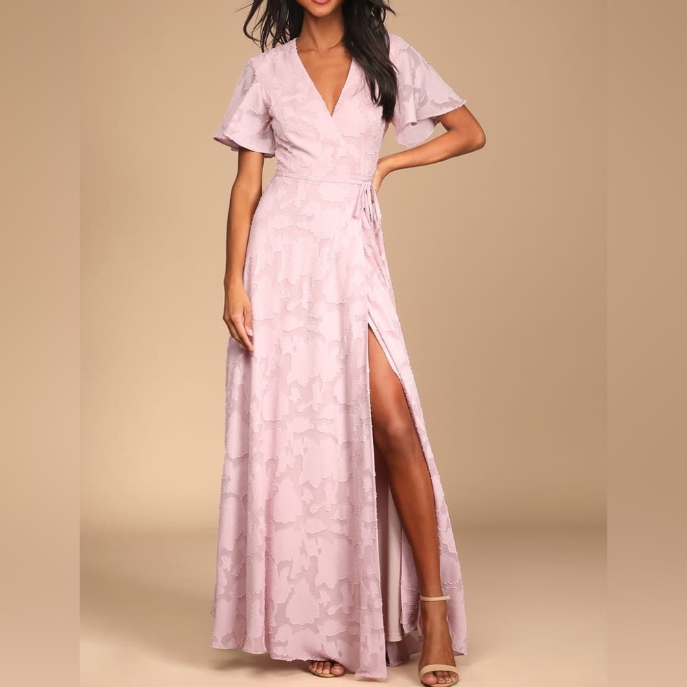 Splendid Celebration Pastel Pink Floral Jacquard Wrap Maxi Dress